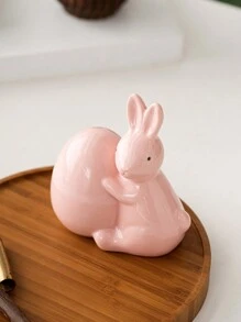 1 Peça Estatueta Cerâmica de Coelho Segurando Ovo, Branco/Rosa, Estilo Minimalista Fofo, Decoração de Páscoa, Adequado para Mesa de Escritório, Casa, Cozinha, Quarto, Sala de Estar, Enfeite Festivo