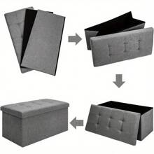 Folding Ottoman Storage Bench Footrest Stool Seat Toy Chest Storage Box With Lid Long Shoes Bench Footstool Grey - Dark Grey - View 5