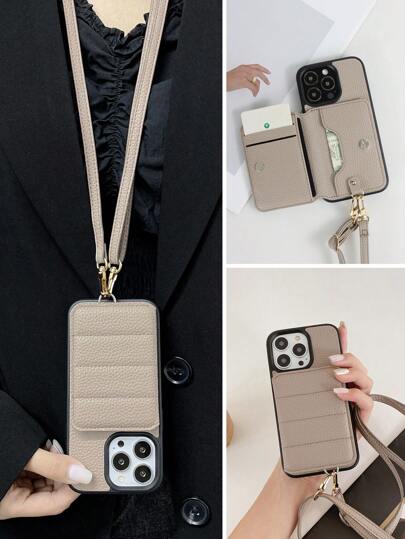 قطعة واحدة غلاف هاتف من الجلد مع حامل بطاقات وحزام كتف، متوافق مع أجهزة 16e، 12-15 برو ماكس، سلسلة Galaxy S21-S24، سلسلة A، Pixel 5A-8 برو، Xperia 1-V Ace III