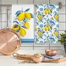 2/4pcs Lemon Print Kitchen Towels, Holiday Decorative Hand Towels, Soft Absorbent Drying Cloths, Kitchen Decor, Dining Table Decoration, Kitchenware, Home Decor