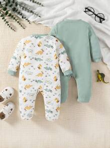 [2pcs Set] Baby Boys Ocean Theme Long Sleeve Jumpsuits - Mint Green - View 3