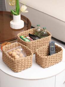 1 pezzo di cestino portaoggetti intrecciato a mano, design intrecciato creativo per cestino portaoggetti per la casa, organizzazione e conservazione domestica, adatto per soggiorno, camera da letto, dormitorio e accessori per ufficio, decorazione per la casa, decorazione in stile fattoria, Cestino portaoggetti in erba marina in stile boho con accenti in legno e rattan, decorazione moderna per patio e giardino