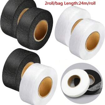 2 卷织物胶带卷边熨烫胶带，每卷长 24 米（黑色、黑色、白色、白色）圣诞节、万圣节节日礼物和手工创意材料