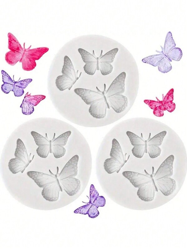 3 Pcs Butterfly Themed Silicone Molds, Suitable For Cakes, Chocolates And Candies - Non-Stick, Flexible Design, Ideal For DIY Baking And Arts & Crafts Projects - Perfect For Birthday Parties And Weddings
