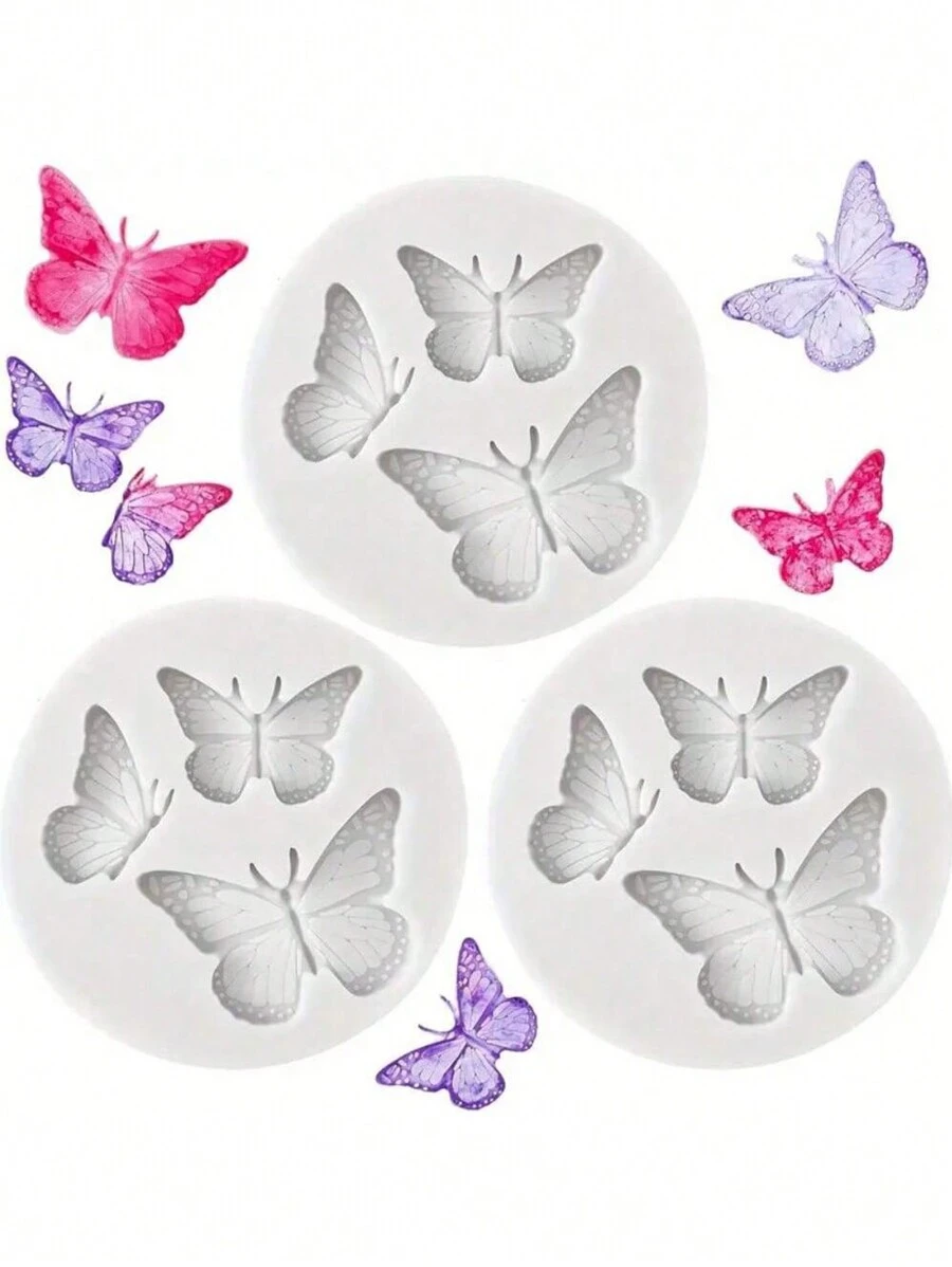 SikeSike 3 Pcs Butterfly Themed Silicone Molds, Suitable For Cakes, Chocolates And Candies - Non-Stick, Flexible Design, Ideal For DIY Baking And Arts & Crafts Projects - Perfect For Birthday Parties And Weddings - Grey - View 1