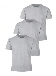 Camiseta de cuello redondo de unicolor y manga corta para hombres, uso casual diario - Gris Claro - Ver 1