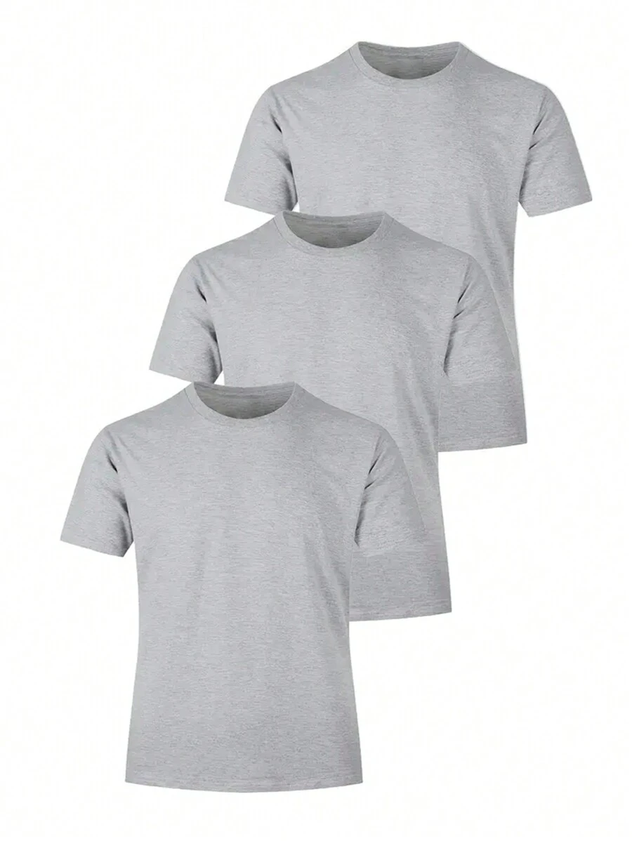 Men's Solid Color Simple Crew Neck Short Sleeve T-Shirt, Casual Daily Wear - Light Grey - View 1