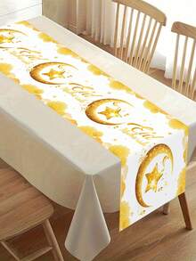 1 pièce, Chemin de table Eid Mubarak, 180*35 cm, coureur de table en polyester motif étoile et lune dorée blanche pour Ramadan Kareem, décoration de table de cuisine à la maison, fournitures de fête islamique, décoration de maison de fête - Multicolore - Voir 5