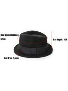 HIMESPORT 男士女士黑色羊毛毡软呢帽 中性爵士帽 绅士软毡帽 巴拿马黑帮帽 带丝带 - 黑色 - 查看 7