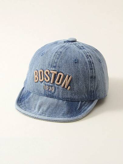 1頂有中性刺繡波士頓字母可調軟牛仔帽,適用於5-16個月的寶寶,適用於春夏秋季