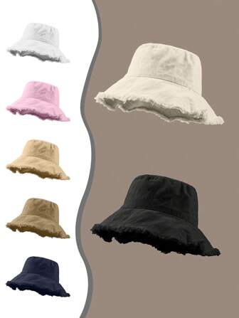1pc Solid Color Casual Vintage Polyester Fiber Fleece Rim Wind Resistant UV Protection Couple Fisherman/Bucket Hat, Fashion & Versatile For Daily Commute, All Seasons