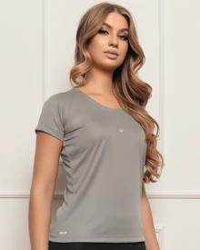 Kit de 2 Camisas de Treino Academia Feminina DryFit - Blusas de Academia Feminina Confortável Manga Curto Gym - Camisetas de Academia Feminina - Cinza - Visão 3
