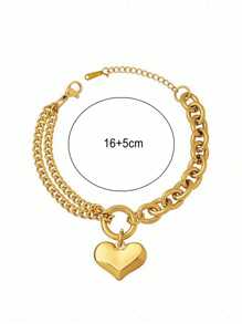MECYLIFE 1pc Stainless Steel Heart Pendant Detail Gold Plated Bracelet For Women Valentines,Mom,Mother,Mother's Day,Gift