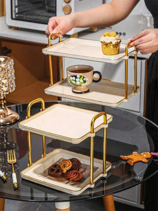 1set Double Layer Vintage Style Food Tray For Kitchen Use