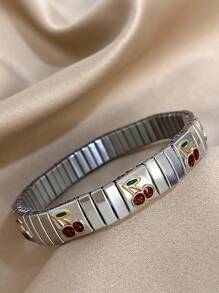 1pc Vintage Stretch Elastic Bracelet Enamel Fruits Wristband Bangle For Women Stainless Steel Bracelet Valentine Birthday Jewelry Gifts,Mom,Mother,Mother's Day,Gift