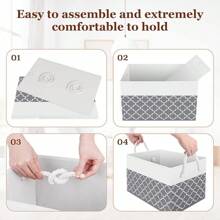 Storage Bins [3-Pack], Foldable Storage Baskets For Organizing Toys, Books, Shelves, Closet, Large Storage Box With Rope Handles, Sturdy Organizer Bins, White & Greyhalloween - Cỏ ba lá xám - Xem 2
