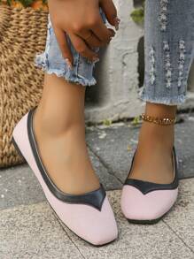 Women's Color Block Square Toe Low Heel Slip-On Ballet Flats, Casual Elegant Style, Daily Wear, Commute, Spring/Autumn, Soft Bottom Loafers, Pink