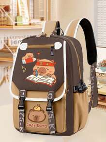 1 stuk schattige schooltassen met capibara-patroon en kleurcontrast voor S. Grote, levendige studententas met meerdere zakken. Modieuze schooltas. Praktische handtas. Gepersonaliseerde cartoonrugzak, lichtgewicht schoolrugzak. Draagbare rugzak met meerdere compartimenten (de kleur van de schouderband is willekeurig)