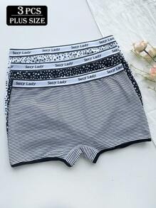 3 件大码女式高弹力字母腰带条纹和波尔卡圆点印花三角裤平角裤 - 彩色 - 查看 2