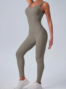 一件式无缝连体裤，女士瑜伽健身收腹跑步训练服，弹力紧身运动裤，四季皆宜的瑜伽连体裤 - 淺灰色 - 查看 4