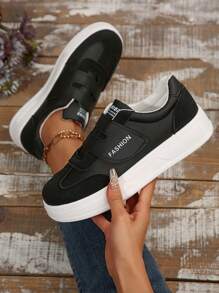 2025 Spring New Arrival Women's Small White Shoes, Hook-And-Loop Design Niche Versatile Sneakers - Black - View 1