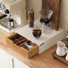 SoBuy FRG179 Coffee Capsule Box Made Of MDF And Bamboo Capsule Holder For Capsules Capsule Stand Monitor Stand Capsule Dispenser Monitor Riser With Drawer