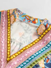 Acelitt Women's Crochet V-Neck Sleeveless Bohemian Floral Casual Vacation Shirt, Summer - Multicolor - View 8