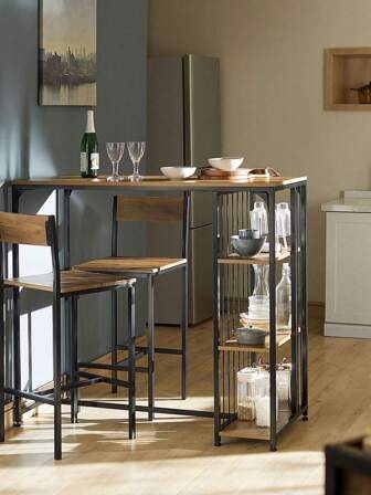 SoBuy FWT84-PF Bartafel met 3 planken hout metaal vintage bruin