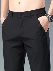 Pantalones casuales rectos de unicolor para hombres - Versión regular apta para todo el año de pantalones largos de golf, adecuados para actividades al aire libre, uso casual y ligero de negocios
