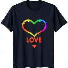 Stylish Black T Shirt With Colorful Rainbow Heart Graphic LOVE Text