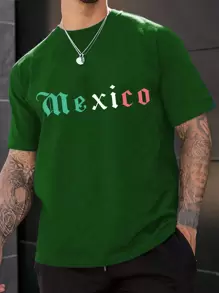 Hombres Camiseta con estampado de letra - Verde - Ver 1