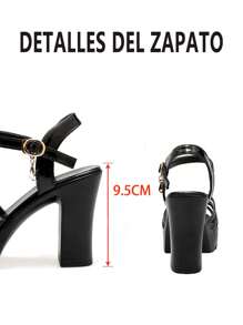 Sandalias de tacón alto con hebilla para mujer, sandalias para dama, tenis de mujer, tacones mujer, zapatillas elegantes de mujer, de piel sintética lisa tacones, zapatilla elegantes de mujer, zapatillas de tacon elegantes, elegantes zapatos de tacón alto para mujer, adecuados para banquetes, ocasiones de negocios y uso diario informal zapatos para mujer. - Negro - Ver 10