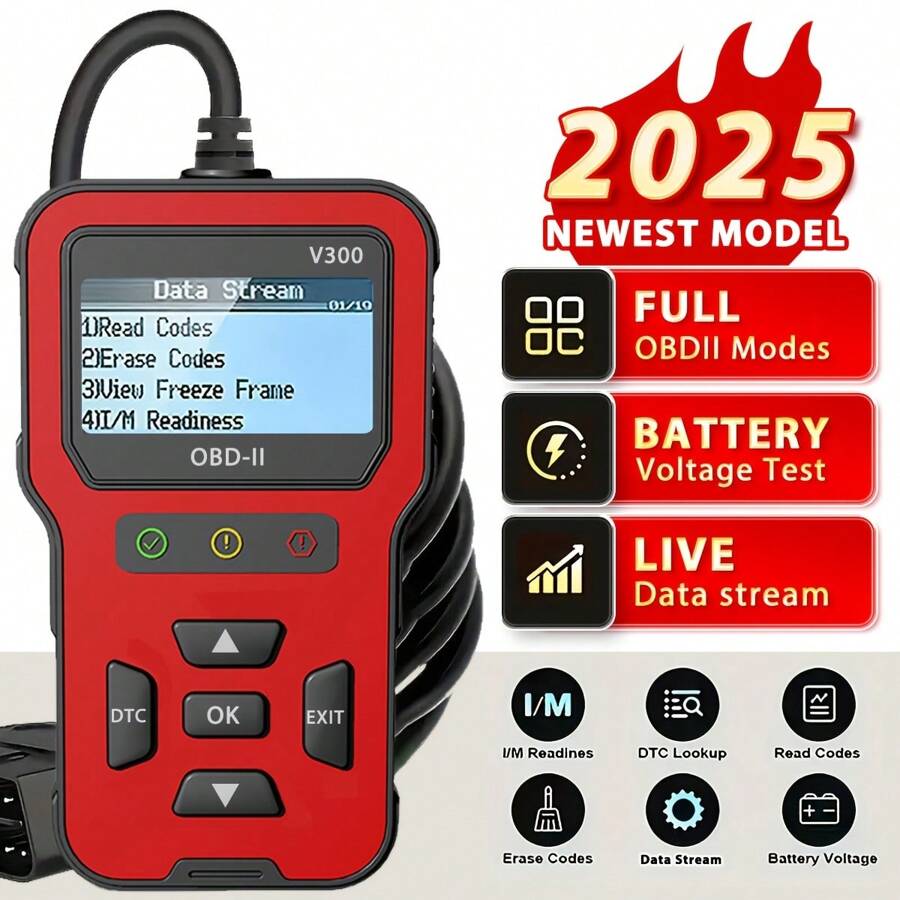 V300 Classic Enhanced Universal OBD Scanner Car Engine Fault Code Reader CAN Diagnostic Scan Tool-Black|Ultra-Large Screen & Ergonomic Design