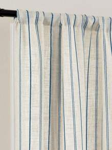 1pc Blue Stripes Linen Curtain Tie-Up Roman Shade Chic Semi Sheer Curtain For Kitchen Bathroom Small Windows