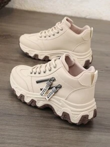 全新时尚大码女式运动鞋，厚底透气舒适防滑休闲鞋 - 卡其 - 查看 2