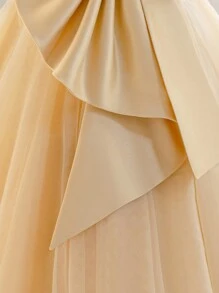 Baby Girls Gold Bow Christmas Party Dress, Elegant Princess Tulle Gown, Suitable For 1st Birthday, Wedding, Banquet, Holiday Celebration - Khaki - View 8