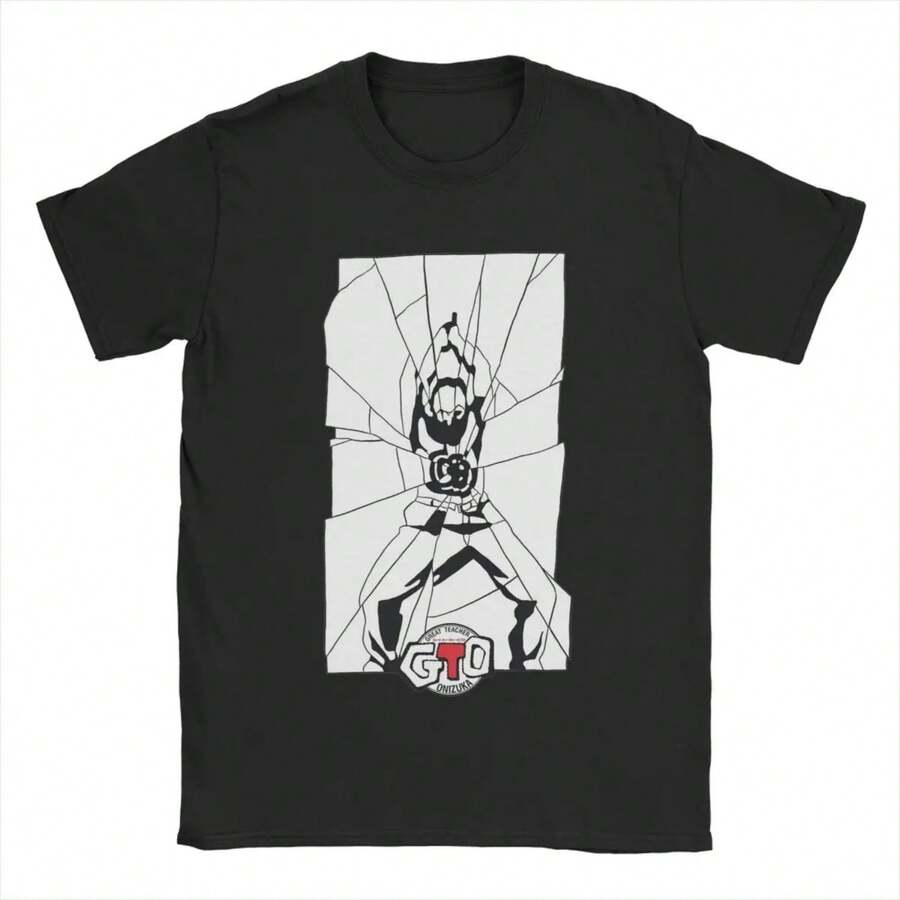 Men T-Shirts GTO Mirror Shot Teacher Great Teacher Onizuka Funny Cotton Tee Shirt GTO Anime T Shirts Round Neck Tops New Arrival - Black - View 1