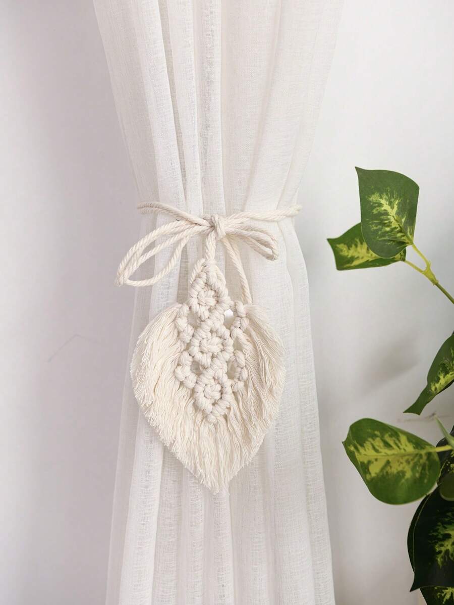 1 件白色编织叶形窗帘绑带 - 白色 - 查看 1