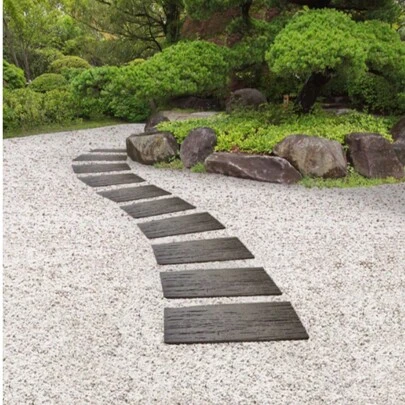 Nicoman Garden Stepping Stone Wood Effect Railway Sleeper Rubber Rail Road Outdoor Sleepers - ( 60 X 25cm, Set Of 4)