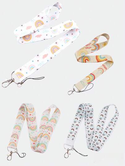 1 Piece Fashionable Rainbow Pattern Mobile Phone Lanyard Long Ribbon Multi-Color Lanyard Cute Rainbow Key Card Holder Lanyard Car Accessories Bag Charm School