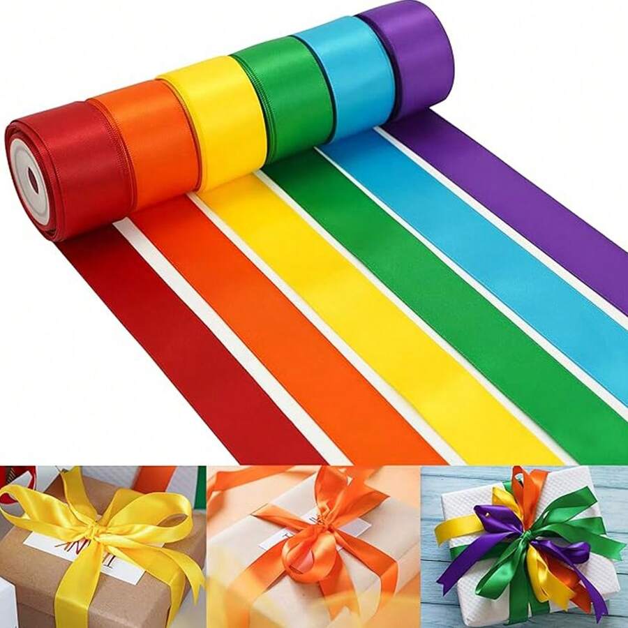 1PC Rainbow Satin Ribbon Fabric Satin Ribbon Rainbow Ribbon Set 1 Inch X 25 Yards Thin Satin Ribbon Rainbow Color For Crafts Bows Gift Wrapping Wedding Decoration And DIY Handmade - Multicolor - View 1