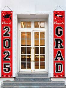 1 par de díptico de pilar de graduación con tema, bandera de puerta roja, díptico de puerta de graduación, pancarta colgante de felicitaciones de graduación, decoración colgante de puerta de clase de 2025 felicitaciones, decoración de fiesta de graduación, suministros de decoración del hogar de temporada de graduación - Rojo - Ver 1