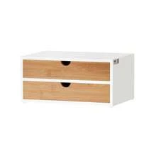SoBuy FRG180-WN Kaffeekapsel Box aus MDF und Bambus Kapselständer mit 2 Schubladen Aufbewahrungsbox Kapselspender Schubladenbox Schreibtischorganizer