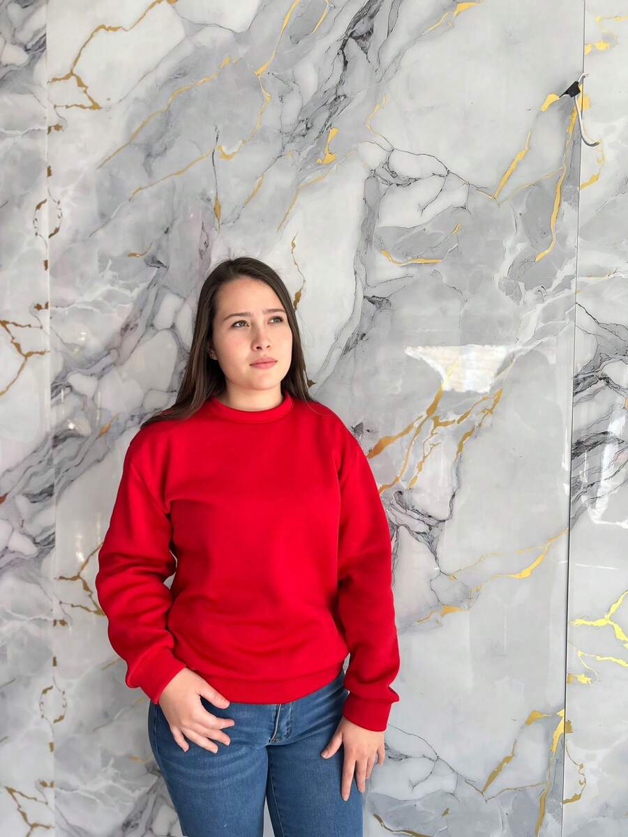 SUDADERA HODDIE AFELPADA UNICOLOR HOMBRE MUJER UNISEX CUELLO REDONDO LISA SIN BOLSILLO NI CANGURO DELANTERO - Rojo - Ver 1