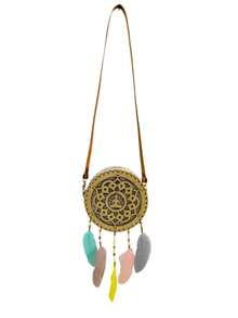 Wooden Handbag / Women's Shoulder Bag With Dream Catcher Design - 駝色 - 查看 4