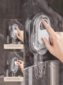 1pc Luxury Stainless Steel Wall-Mounted Suction Cup Storage Rack - No-Drill Hanging Organizer Bin, Suitable For Shower Essentials, Cosmetics And Toiletries - Plastic Shelf For Bathroom Use, No Electricity Required