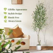 Broadfashion Artificial Olive Trees, 5/6/7 Ft Tall Fake Olive Trees For Indoor, Faux Olive Silk Tree, Large Olive Plants With White Planter For Home Decor And Housewarming Gift, 1/2Pack