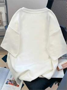 Camiseta de mujer casual de verano con estampado gráfico de dibujos animados - Blanco - Ver 2