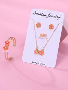 5pcs/Set Girls Flower Necklace Bracelet Earrings Ring Jewelry Set