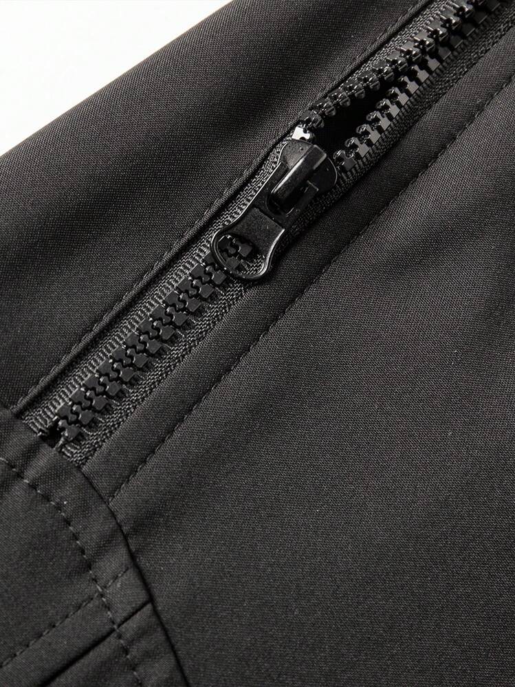 1pc High-Quality Men's All-Match Casual Loose Solid Color Multi-Pocket Zipper Sweatpants, Fashion Workout Pants - Black - View 3